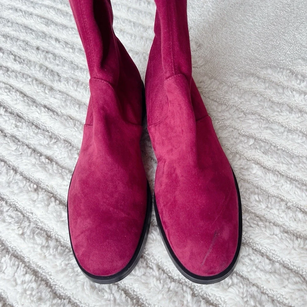 $798 Stuart Weitzman Jocey Over the Knee OTK Boots Cranberry Red Suede US 9.5